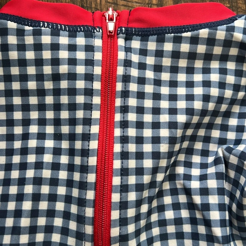 Ruffle Butts Americana gingham peplum rashguard toddler girl swimsuit - Picture 7 of 8